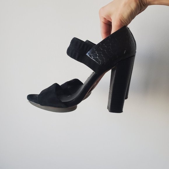 BCBGMaxAzria Black Leather & Suede Heels - Picture 2 of 6